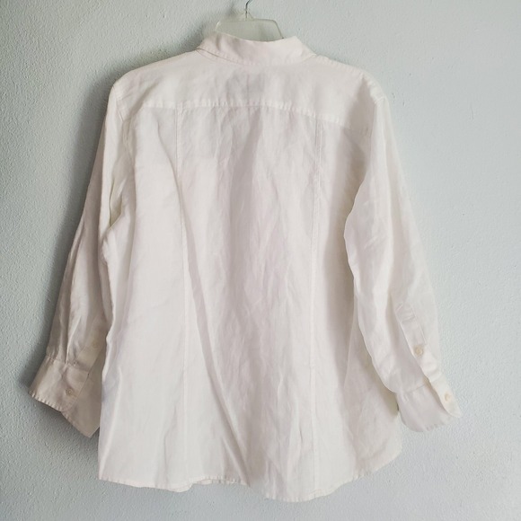American Living Shirt Womens‎ XL White Linen Button Front Roll Tab Casual Blouse - Picture 5 of 6